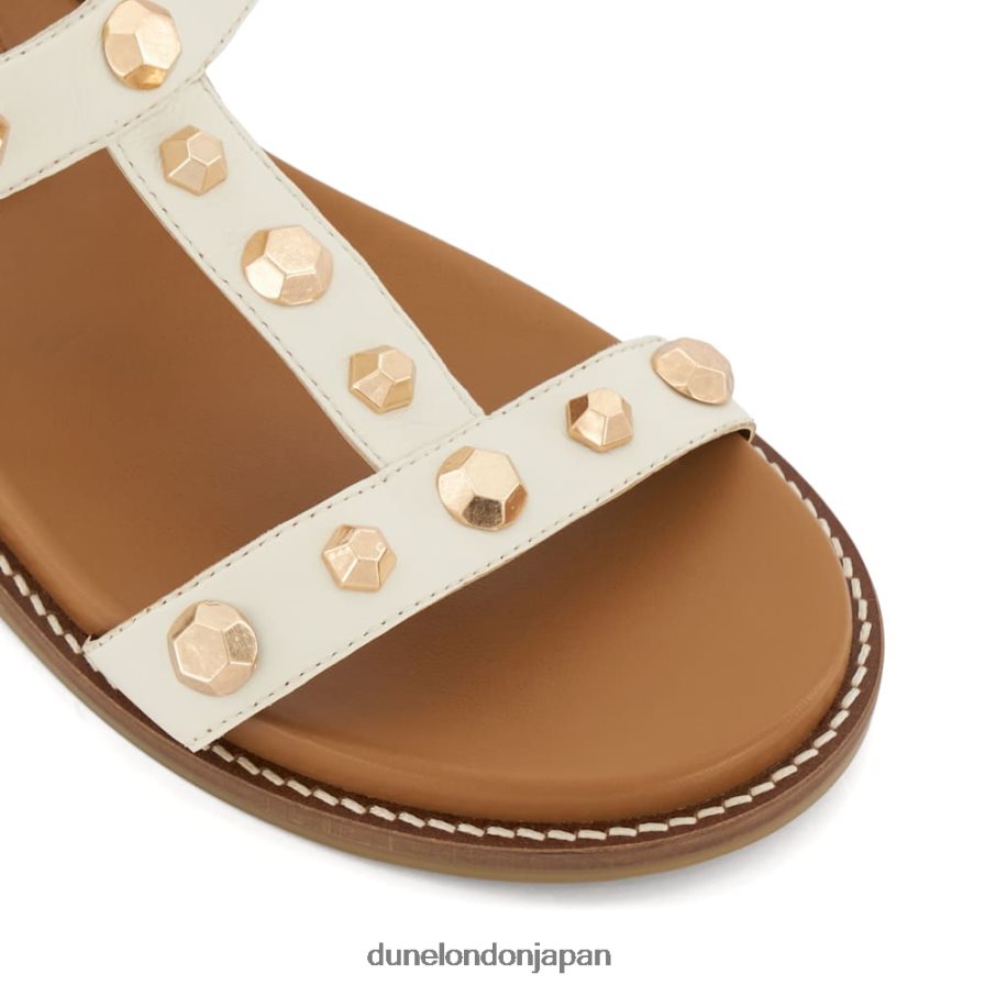 月桂樹 コンフォートフットベッド レザー スタッズ フラットサンダル 生成り 女性 Dune London 4JB82R53