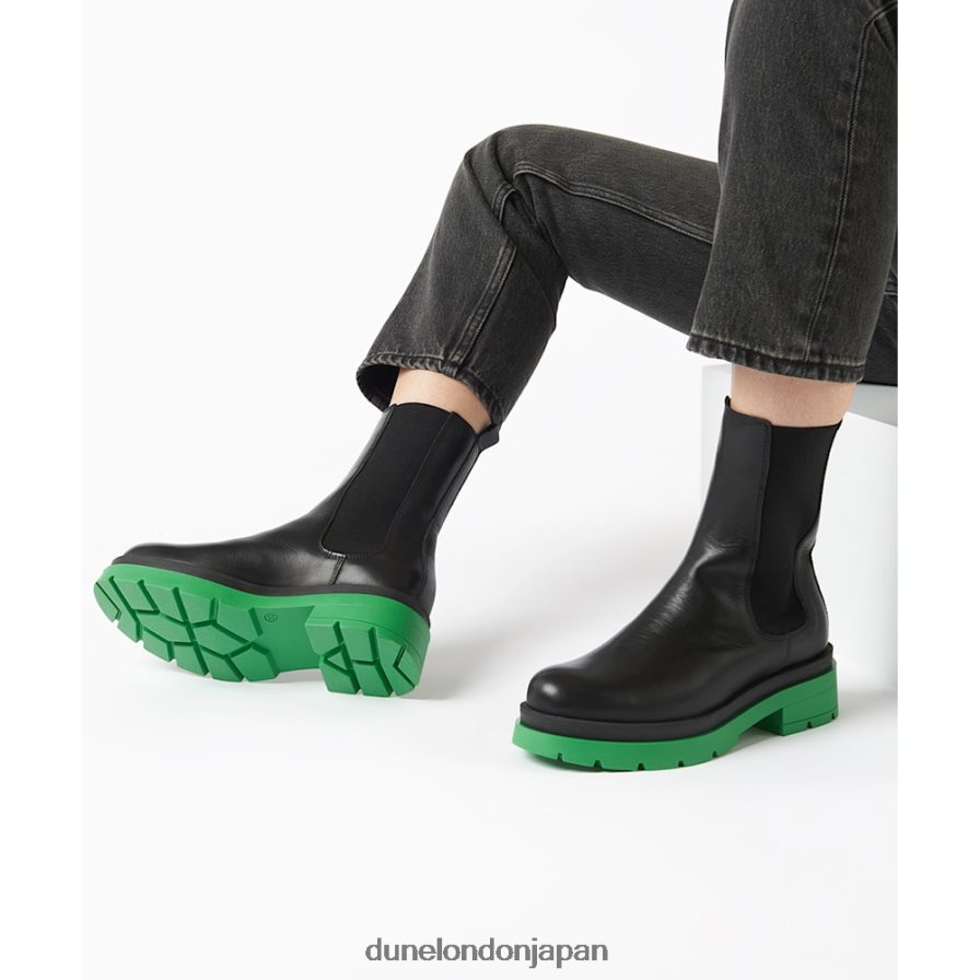 パームズ グリーンソールレザーチェルシーブーツ 黒 女性 Dune London 4JB82R565