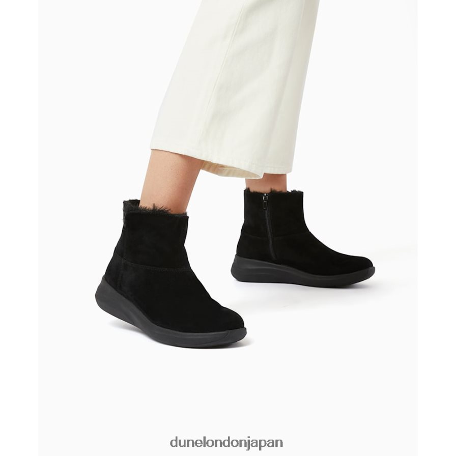 ペース 快適なフェイクファー裏地付きアンクルブーツ 黒 女性 Dune London 4JB82R574