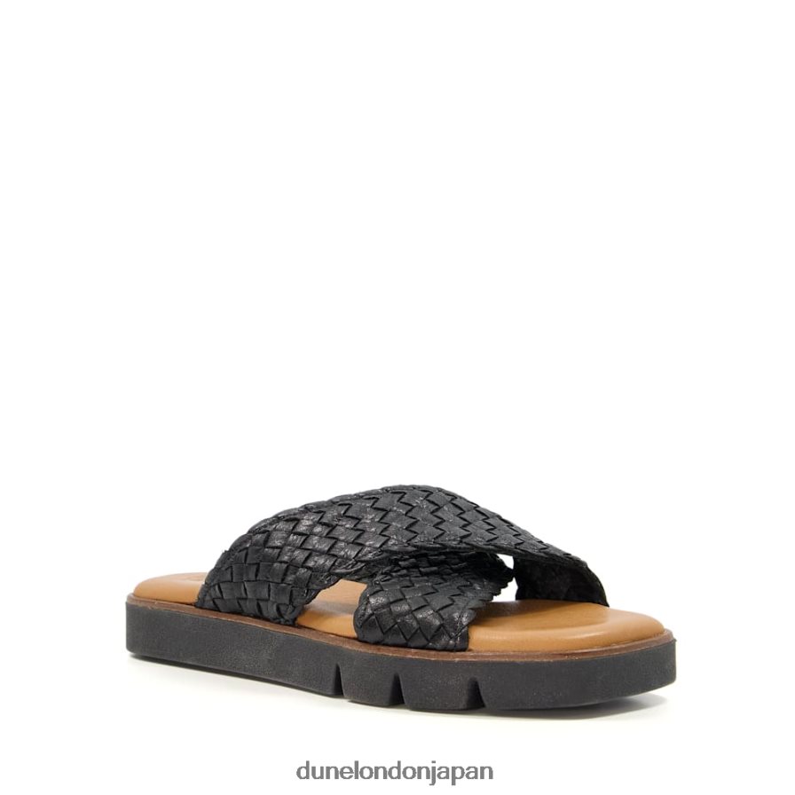 レクシー 編み込みレザースライダー 黒 女性 Dune London 4JB82R596