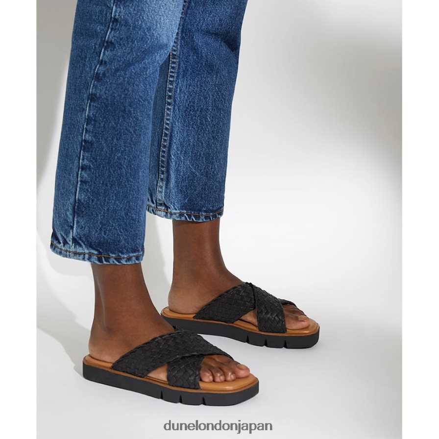 レクシー 編み込みレザースライダー 黒 女性 Dune London 4JB82R596