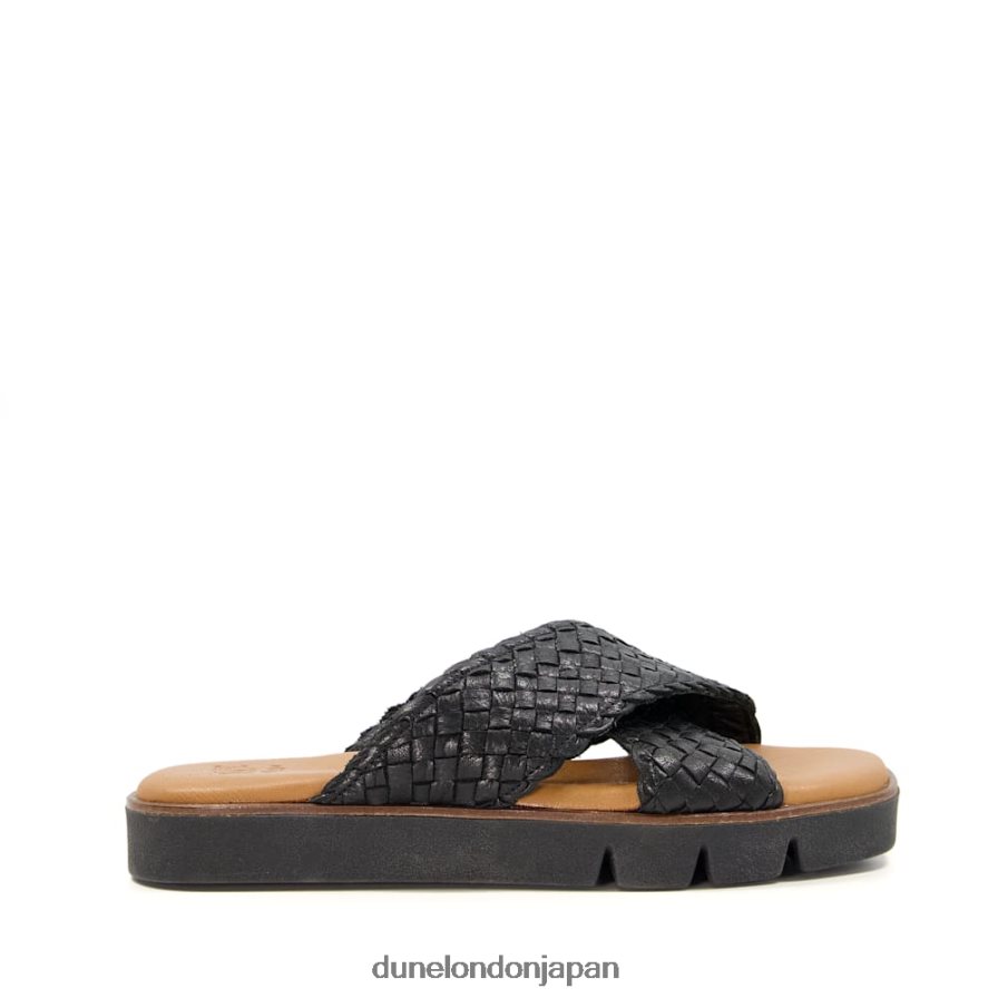 レクシー 編み込みレザースライダー 黒 女性 Dune London 4JB82R596