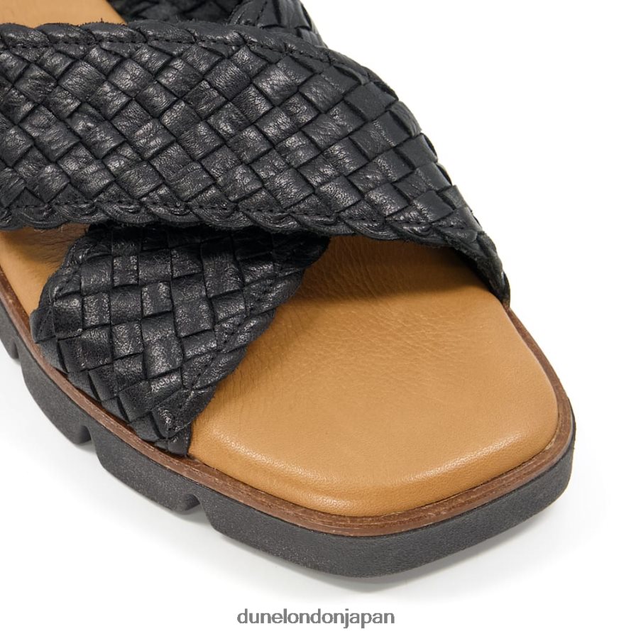 レクシー 編み込みレザースライダー 黒 女性 Dune London 4JB82R596