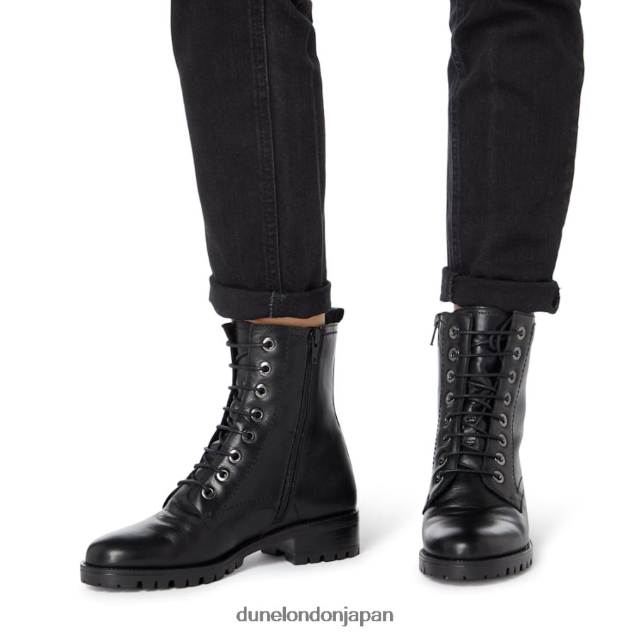 プレストーン ワイドフィット レースアップブーツ 黒 女性 Dune London 4JB82R603