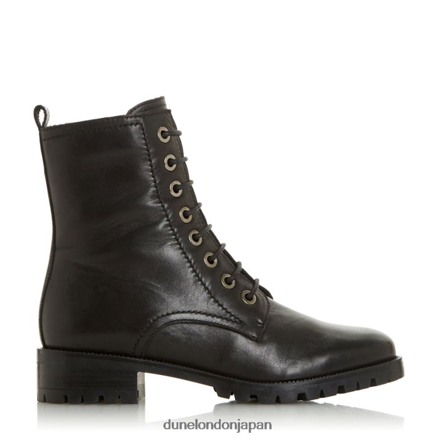 プレストーン ワイドフィット レースアップブーツ 黒 女性 Dune London 4JB82R603