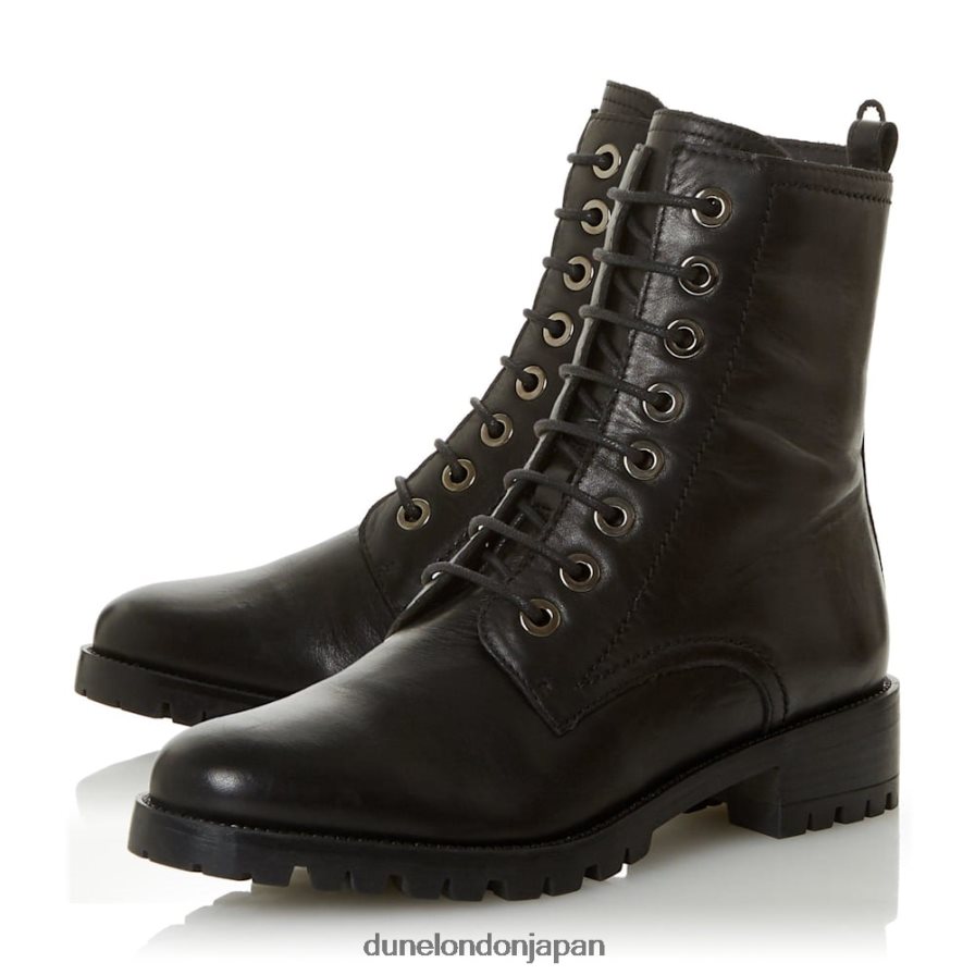 プレストーン ワイドフィット レースアップブーツ 黒 女性 Dune London 4JB82R603