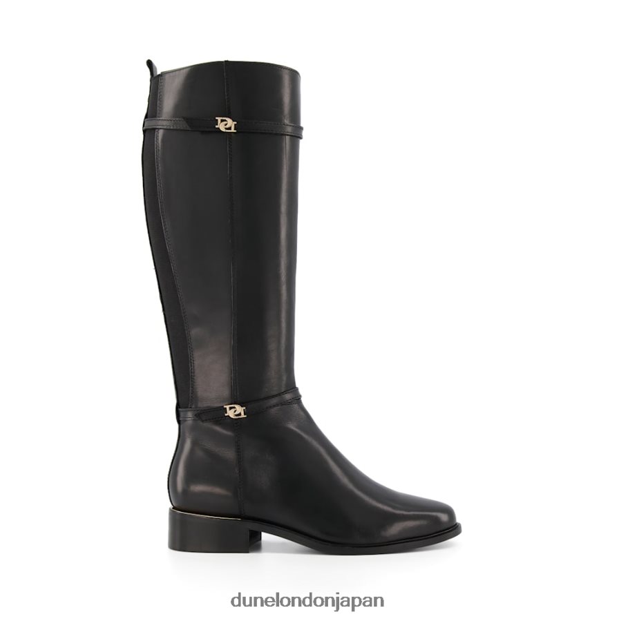 タップ ワイドフィット ダブルバックル ライディングブーツ 黒 女性 Dune London 4JB82R604