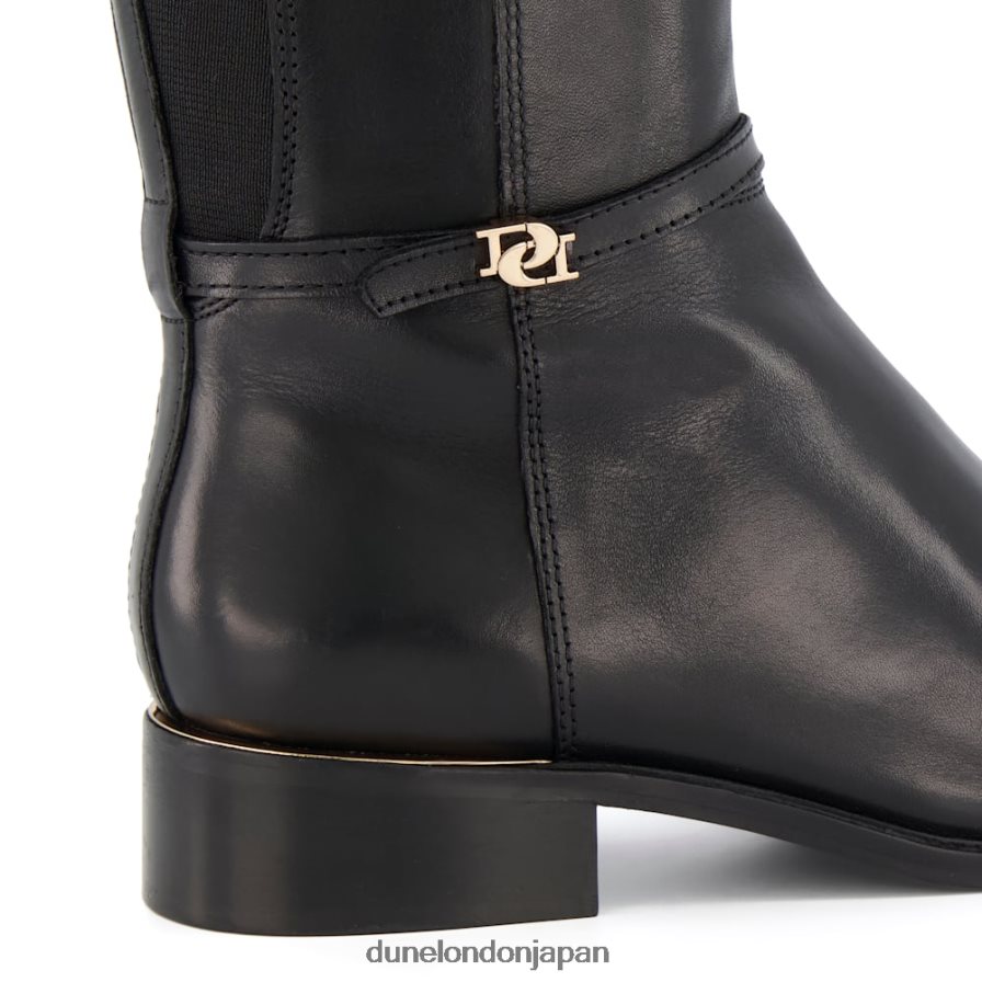 タップ ワイドフィット ダブルバックル ライディングブーツ 黒 女性 Dune London 4JB82R604