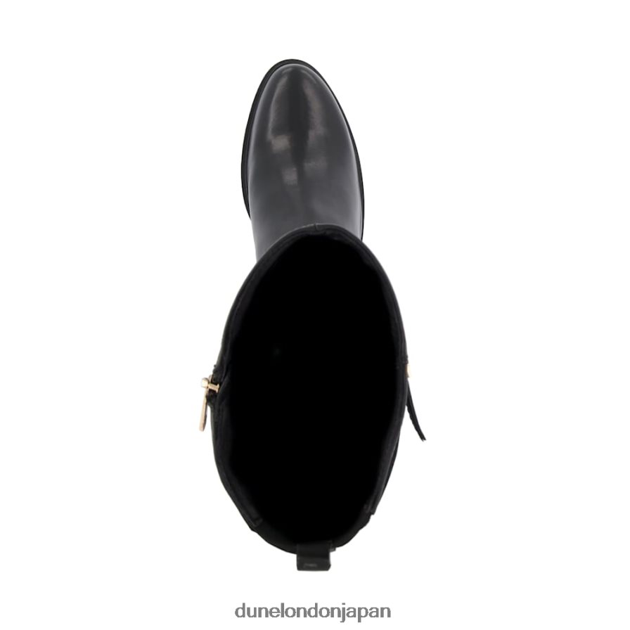 タップ ワイドフィット ダブルバックル ライディングブーツ 黒 女性 Dune London 4JB82R604