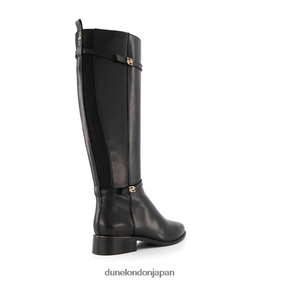 タップ ワイドフィット ダブルバックル ライディングブーツ 黒 女性 Dune London 4JB82R604