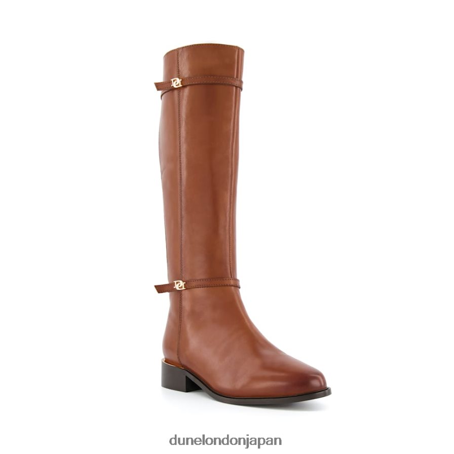 タップ ワイドフィット ダブルバックル ライディングブーツ 黄褐色 女性 Dune London 4JB82R605