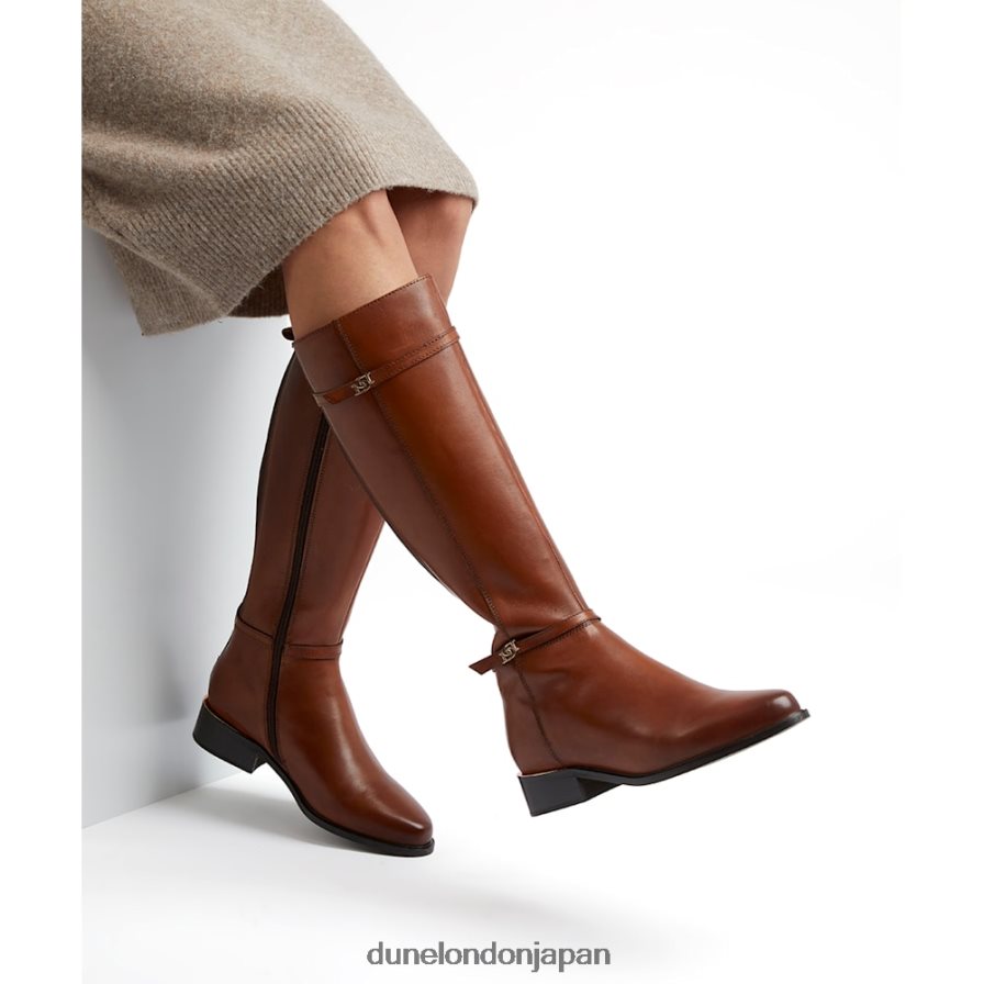 タップ ワイドフィット ダブルバックル ライディングブーツ 黄褐色 女性 Dune London 4JB82R605