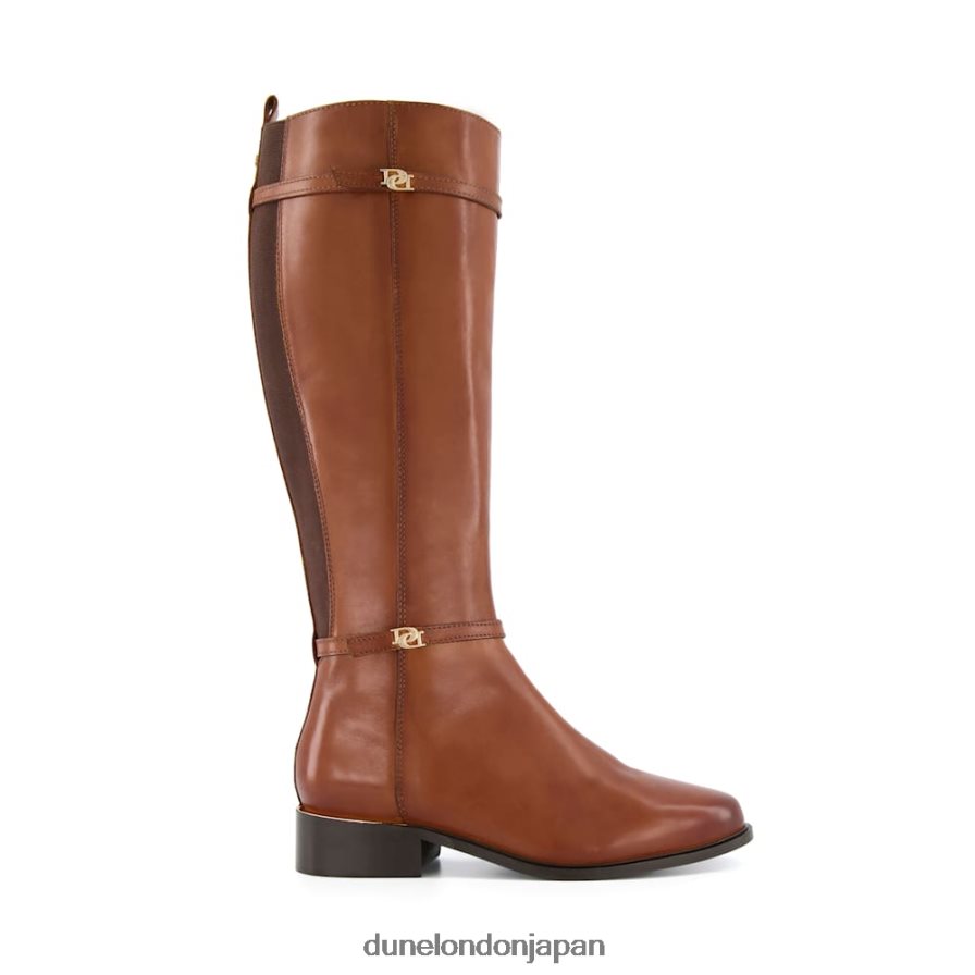 タップ ワイドフィット ダブルバックル ライディングブーツ 黄褐色 女性 Dune London 4JB82R605