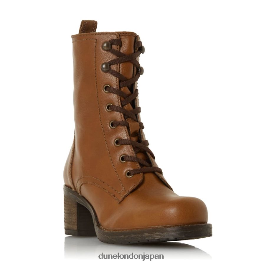 パース レースアップミッドブロックヒールアンクルブーツ 黄褐色 女性 Dune London 4JB82R611