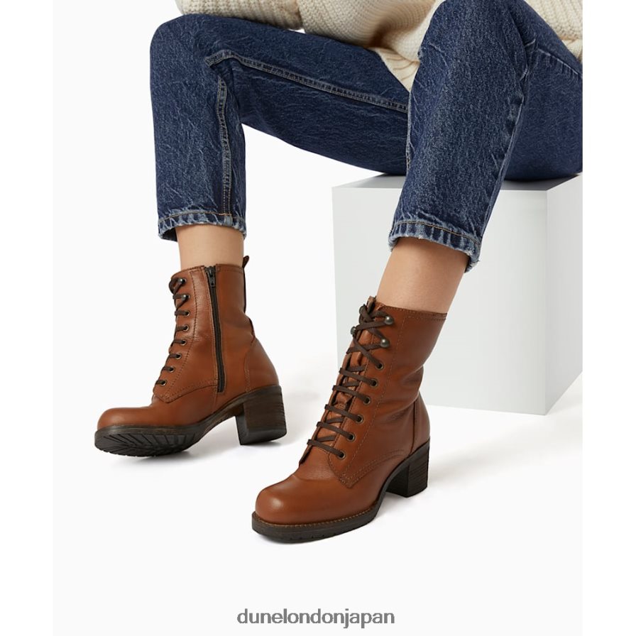 パース レースアップミッドブロックヒールアンクルブーツ 黄褐色 女性 Dune London 4JB82R611