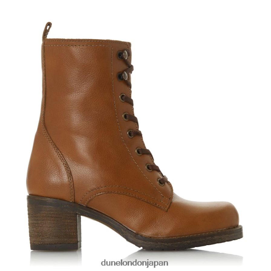 パース レースアップミッドブロックヒールアンクルブーツ 黄褐色 女性 Dune London 4JB82R611