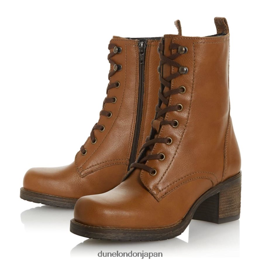 パース レースアップミッドブロックヒールアンクルブーツ 黄褐色 女性 Dune London 4JB82R611