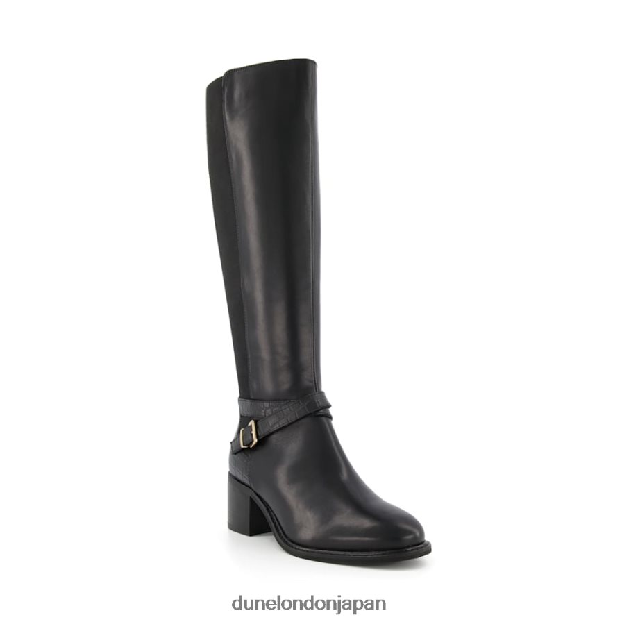 チルディング ワイドフィット クロコレザー カーフブーツ 黒 女性 Dune London 4JB82R641
