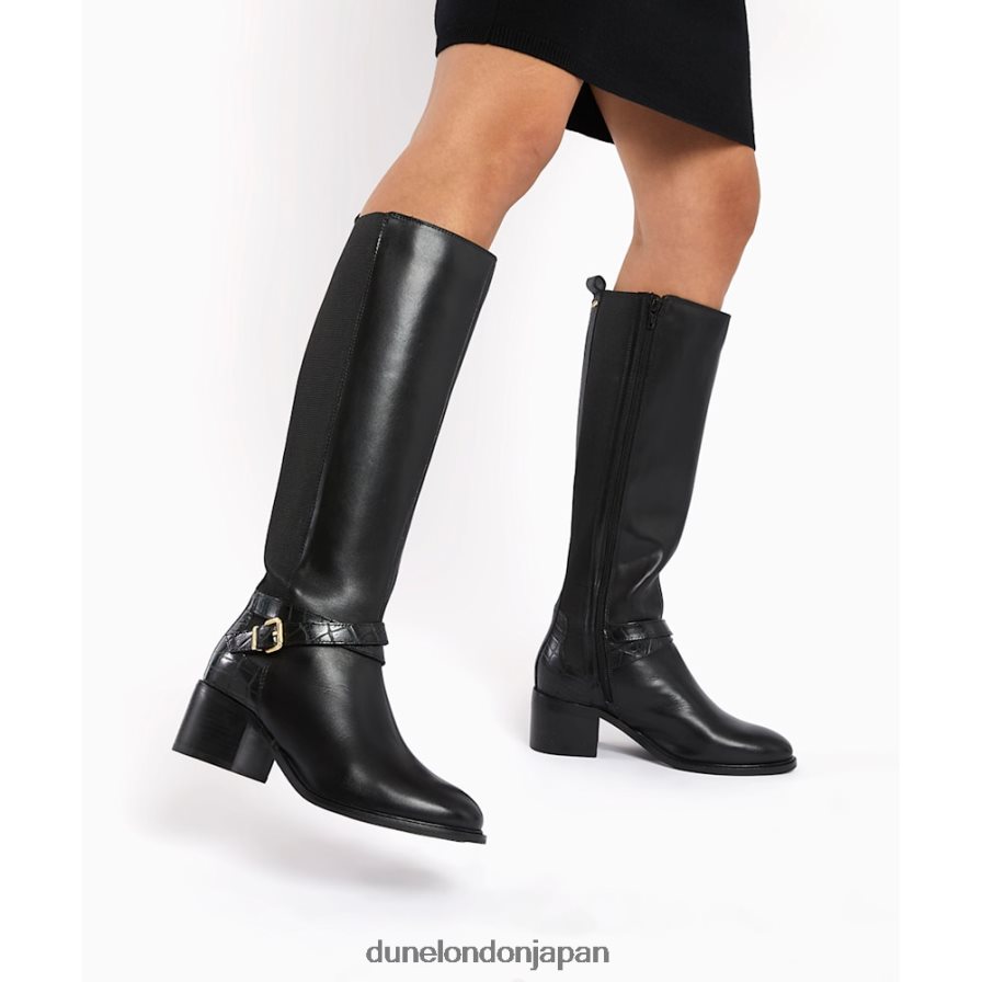 チルディング ワイドフィット クロコレザー カーフブーツ 黒 女性 Dune London 4JB82R641
