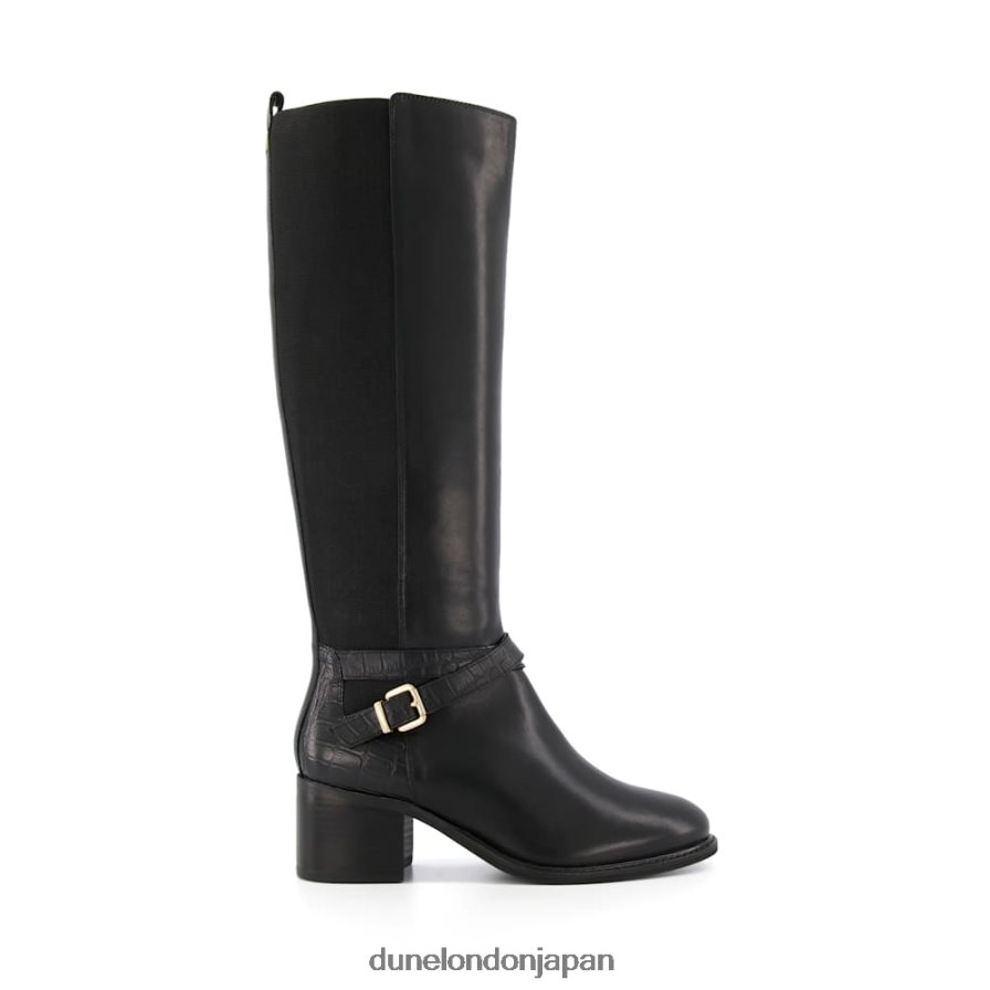 チルディング ワイドフィット クロコレザー カーフブーツ 黒 女性 Dune London 4JB82R641
