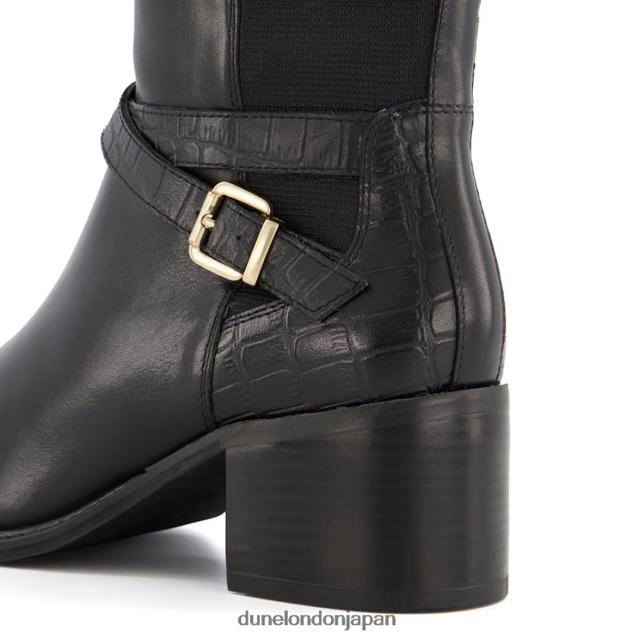 チルディング ワイドフィット クロコレザー カーフブーツ 黒 女性 Dune London 4JB82R641