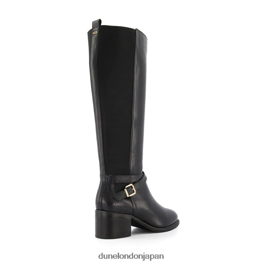 チルディング ワイドフィット クロコレザー カーフブーツ 黒 女性 Dune London 4JB82R641