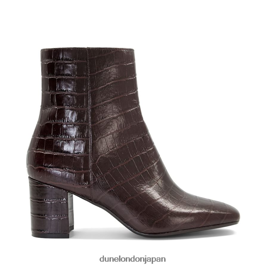 オレゴン スクエアトゥ ミッドヒール アンクルブーツ 茶色 女性 Dune London 4JB82R654