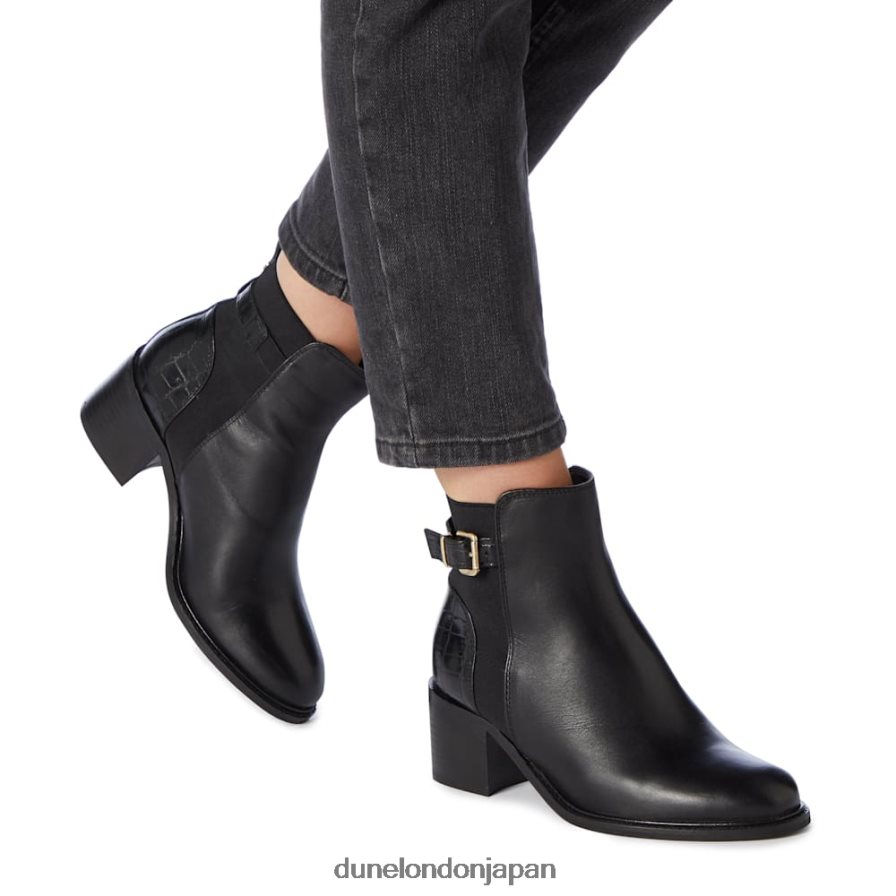 詩的な ワイドフィットローブロックヒールアンクルブーツ 黒 女性 Dune London 4JB82R664