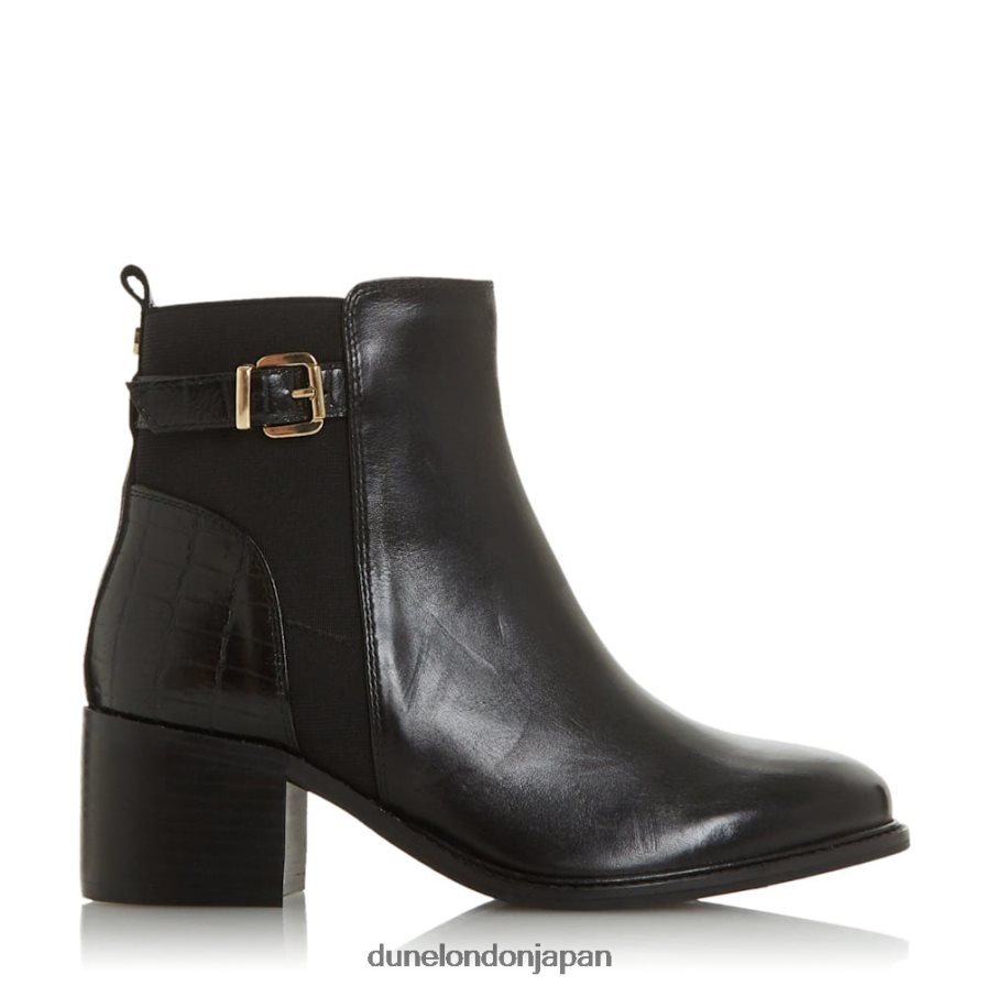 詩的な ワイドフィットローブロックヒールアンクルブーツ 黒 女性 Dune London 4JB82R664