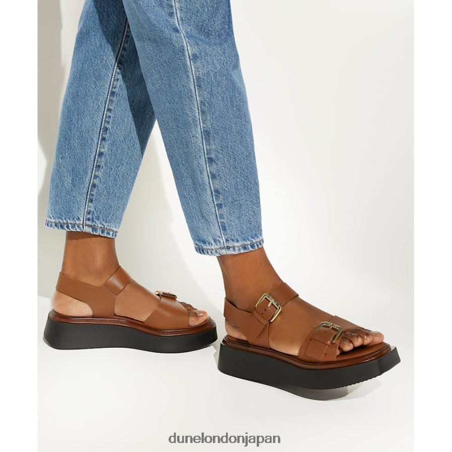ロエルズ カジュアルレザーフラットフォームサンダル 黄褐色 女性 Dune London 4JB82R675