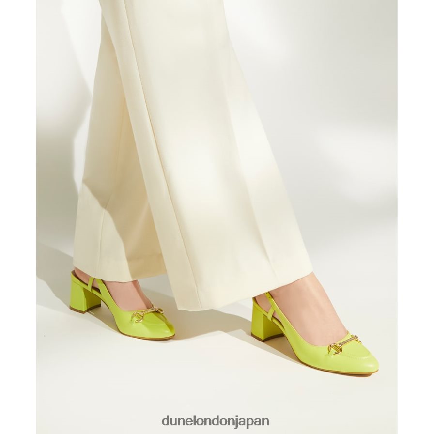 キャシー スナッフルトリム レザー ブロックヒール スリングバック コート ライムグリーン 女性 Dune London 4JB82R67