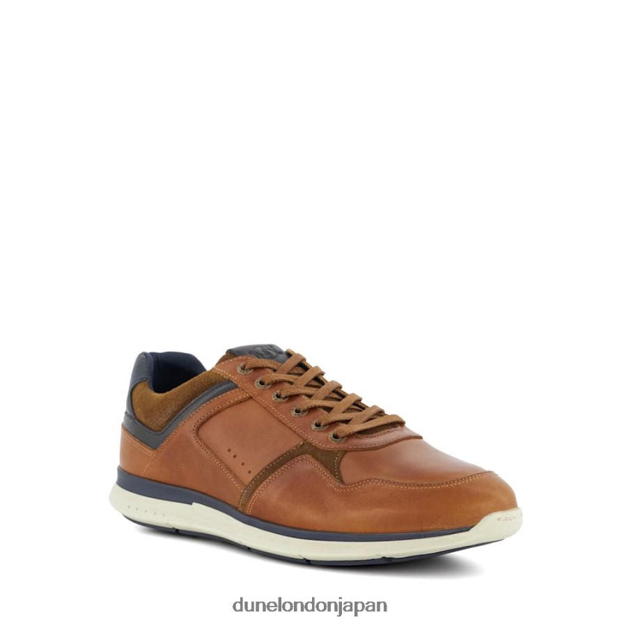 トレンドの ワイドフィット レザー レースアップトレーナー 黄褐色 男性 Dune London 4JB82R701