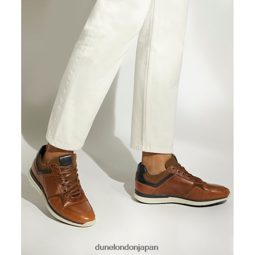 トレンドの ワイドフィット レザー レースアップトレーナー 黄褐色 男性 Dune London 4JB82R701