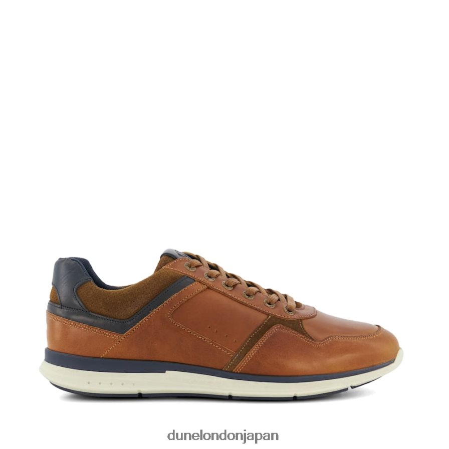 トレンドの ワイドフィット レザー レースアップトレーナー 黄褐色 男性 Dune London 4JB82R701