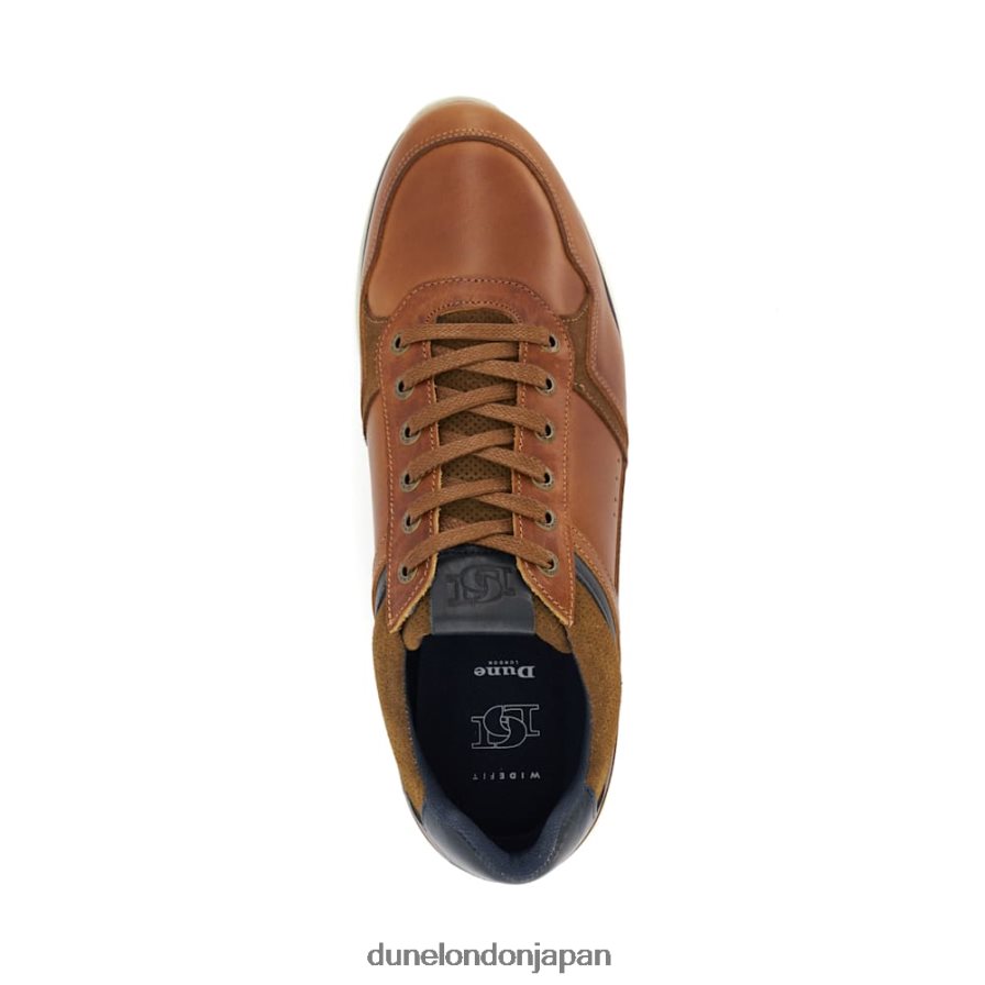 トレンドの ワイドフィット レザー レースアップトレーナー 黄褐色 男性 Dune London 4JB82R701