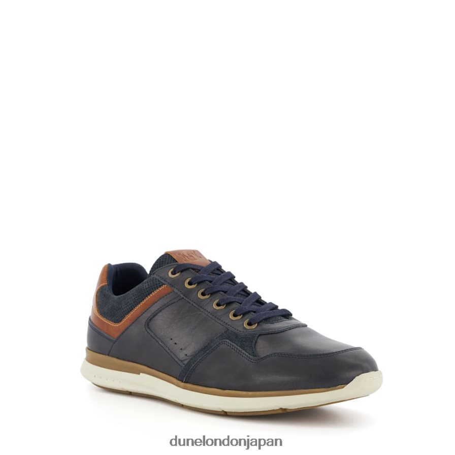 トレンドの レザーレースアップスニーカー 海軍 男性 Dune London 4JB82R706