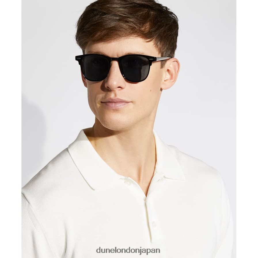 隠された スリムラインのサングラス 黒 男性 Dune London 4JB82R713
