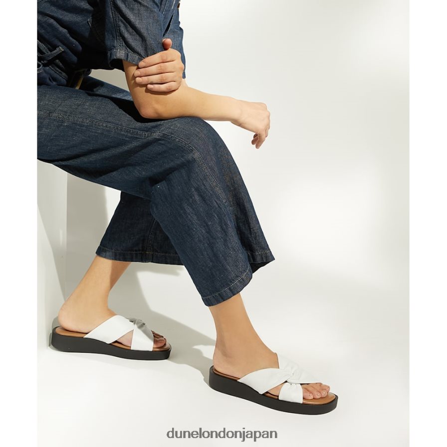 リゾ ノットストラップ レザー フラットフォームサンダル 白 女性 Dune London 4JB82R79