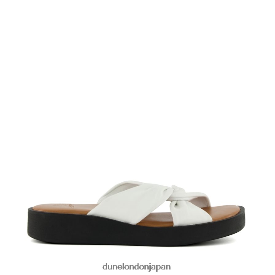 リゾ ノットストラップ レザー フラットフォームサンダル 白 女性 Dune London 4JB82R79