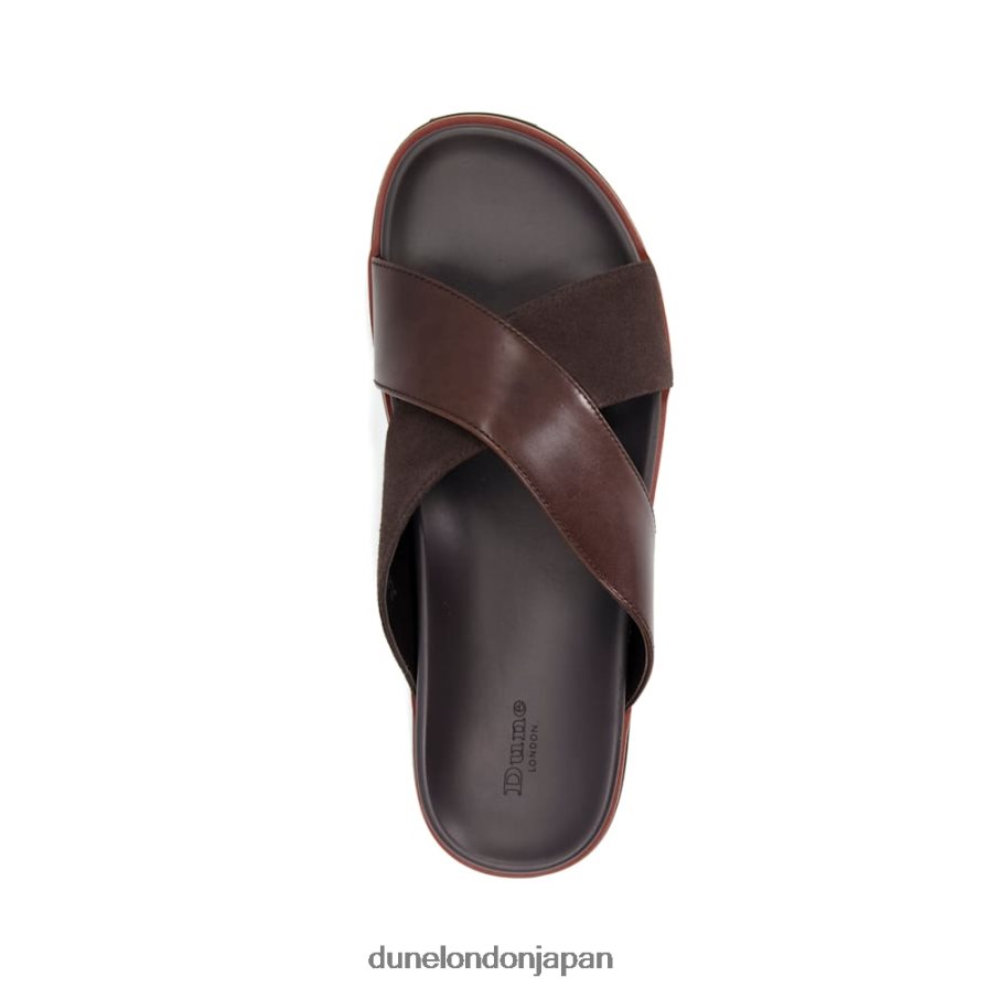 いた クロスオーバーストラップ レザーサンダル 茶色 男性 Dune London 4JB82R803
