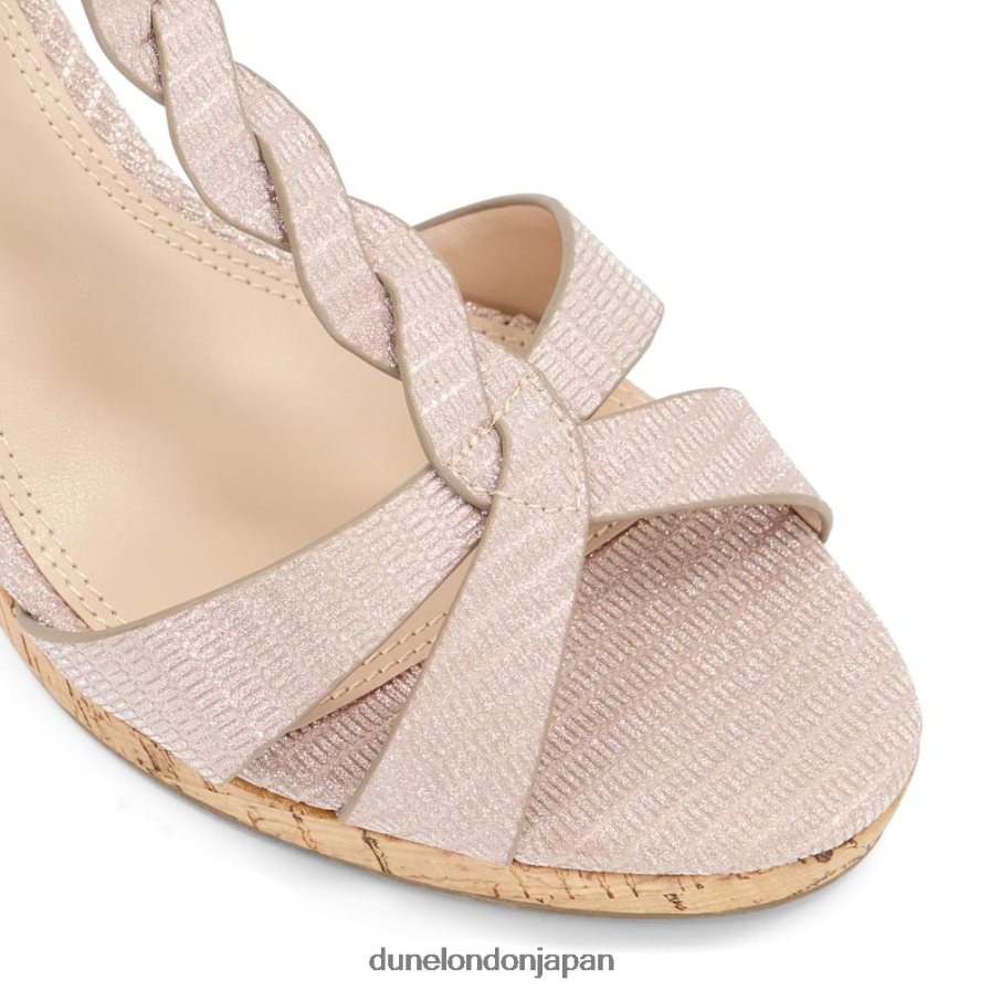 コアラ プリーツTバーストラップ コルクウェッジヒール ローズゴールド 女性 Dune London 4JB82R399