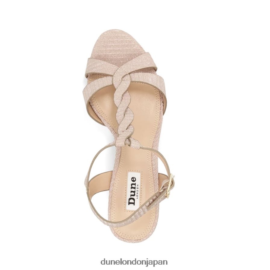 コアラ プリーツTバーストラップ コルクウェッジヒール ローズゴールド 女性 Dune London 4JB82R399