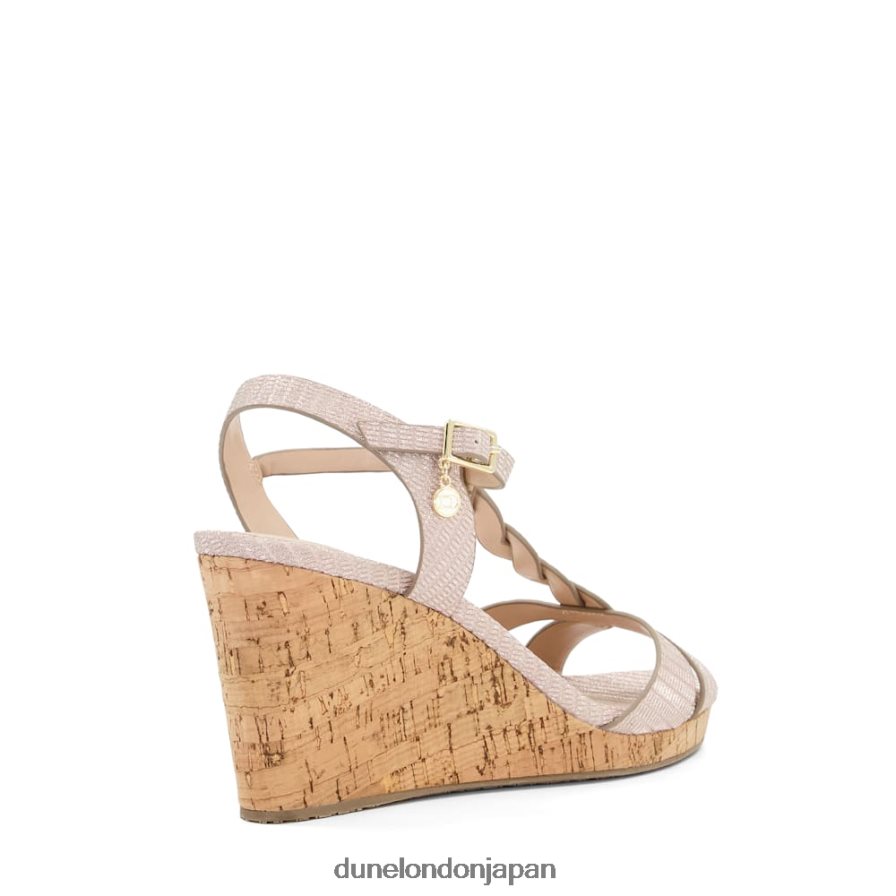 コアラ プリーツTバーストラップ コルクウェッジヒール ローズゴールド 女性 Dune London 4JB82R399