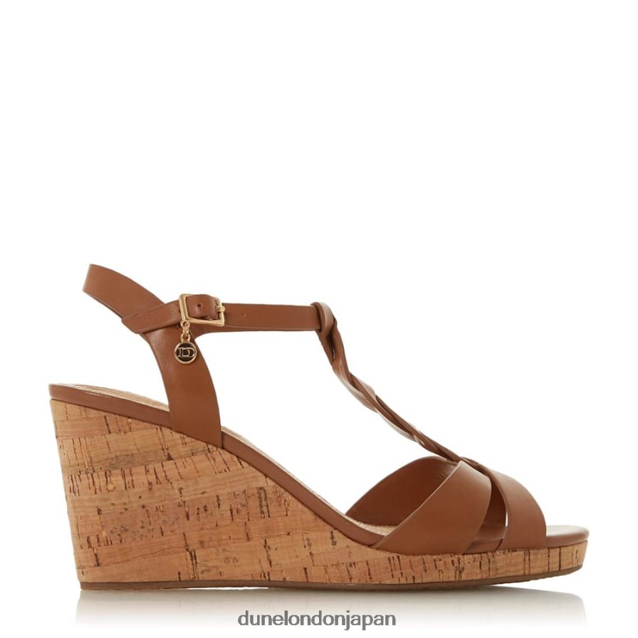 コアラ プリーツTバーストラップ コルクウェッジヒール 黄褐色 女性 Dune London 4JB82R407