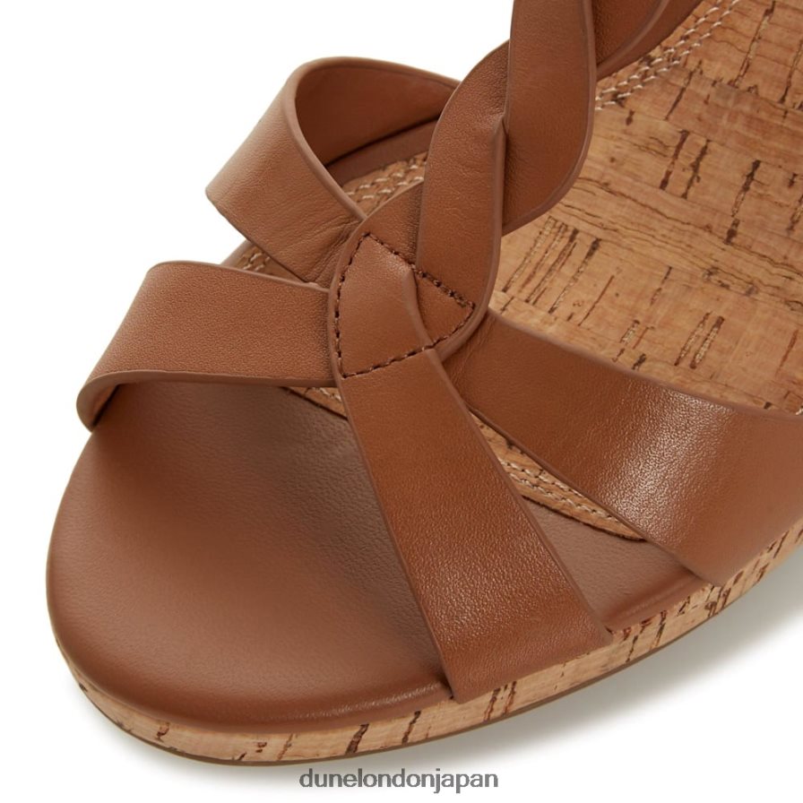 コアラ プリーツTバーストラップ コルクウェッジヒール 黄褐色 女性 Dune London 4JB82R407