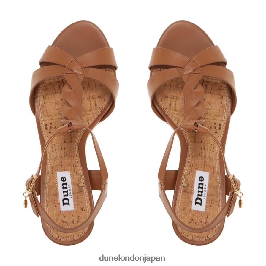 コアラ プリーツTバーストラップ コルクウェッジヒール 黄褐色 女性 Dune London 4JB82R407