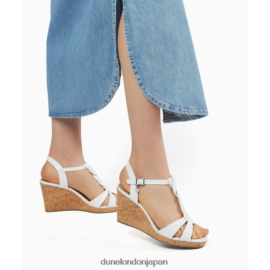 コアラ ワイドフィット プレイト T バー ストラップ コルク ウェッジ 白 女性 Dune London 4JB82R474
