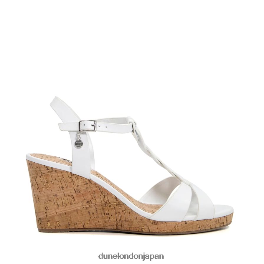 コアラ ワイドフィット プレイト T バー ストラップ コルク ウェッジ 白 女性 Dune London 4JB82R474