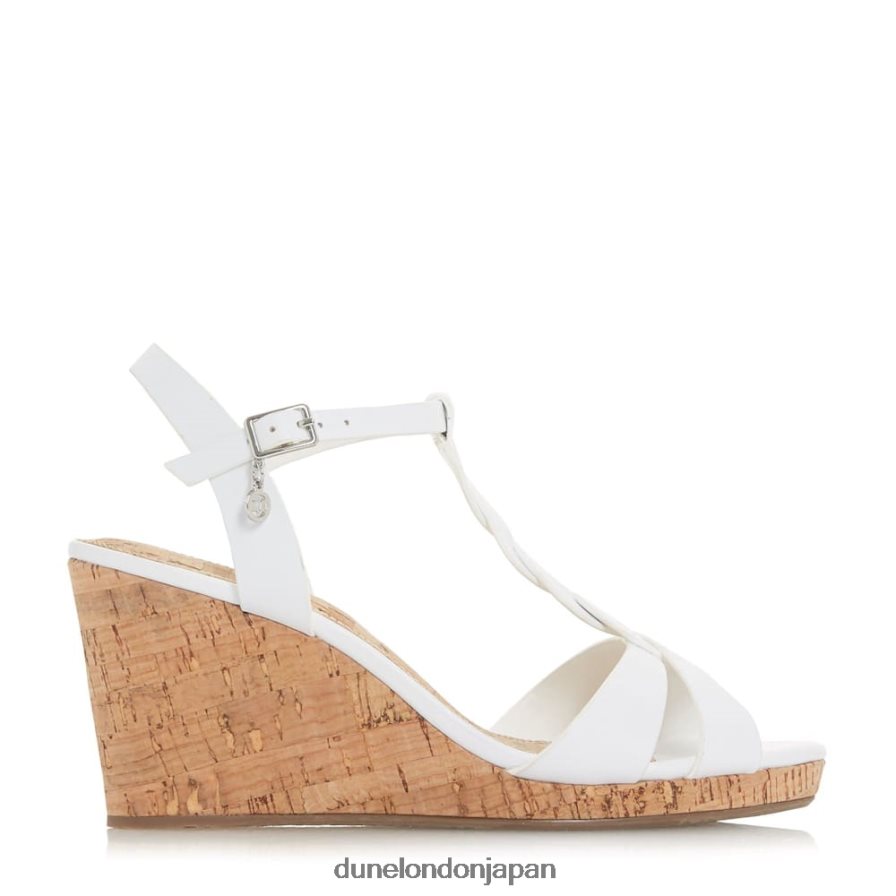 コアラ プリーツTバーストラップ コルクウェッジヒール 白 女性 Dune London 4JB82R515