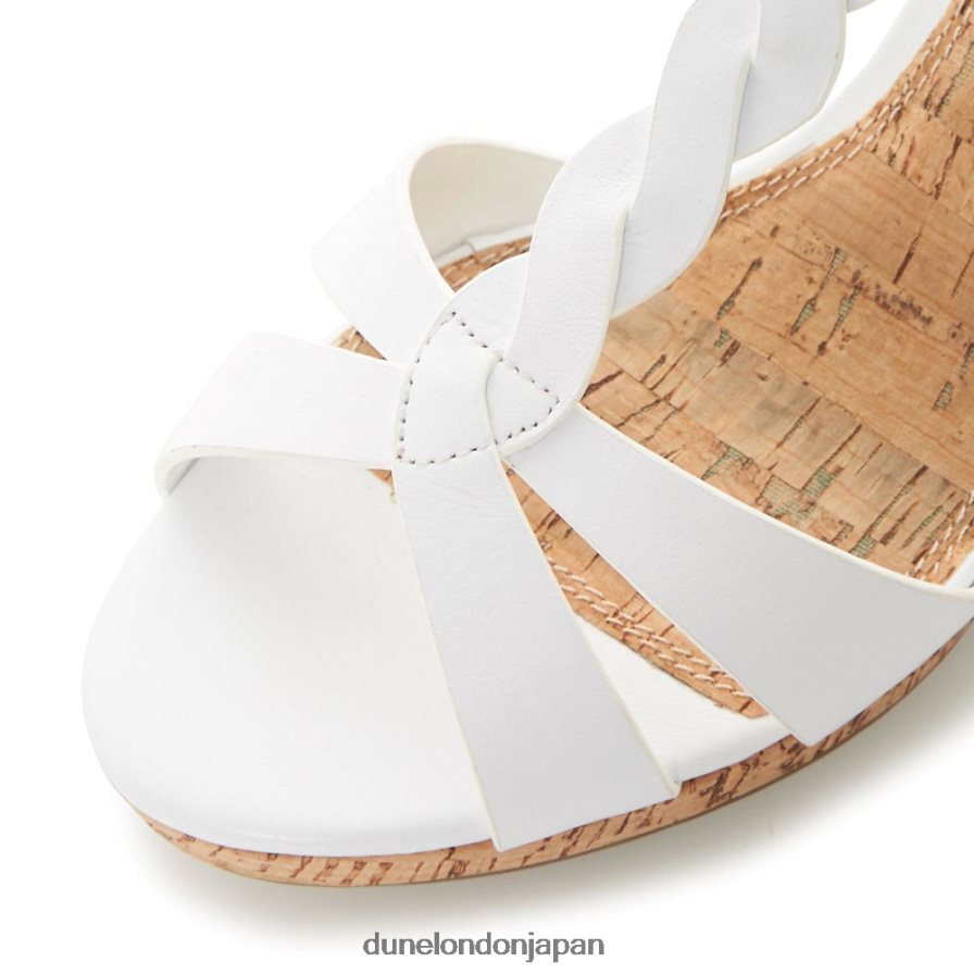 コアラ プリーツTバーストラップ コルクウェッジヒール 白 女性 Dune London 4JB82R515